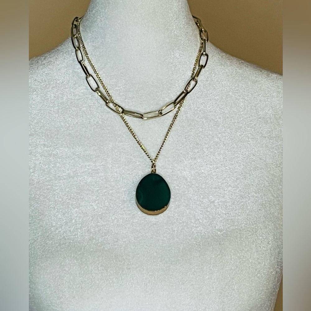 Maurices Light Gold Adjustable Necklace with Green Stone Accent - Picture 1 of 4